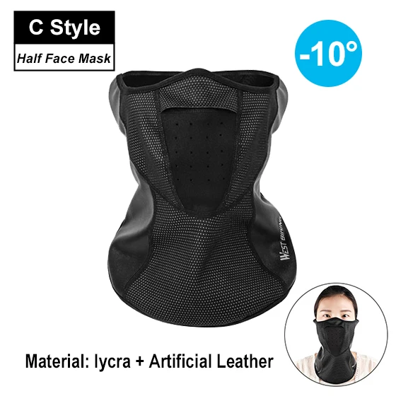 C-Black Half Face WEST BIKING, зимняя велосипедная маска для лица для велосипеда, маска, термальная Флисовая Повязка, тренировочная шапка, щит сноуборд, шапка для мужчин и женщин, велосипедная маска - Цвет: C-Black Half Face