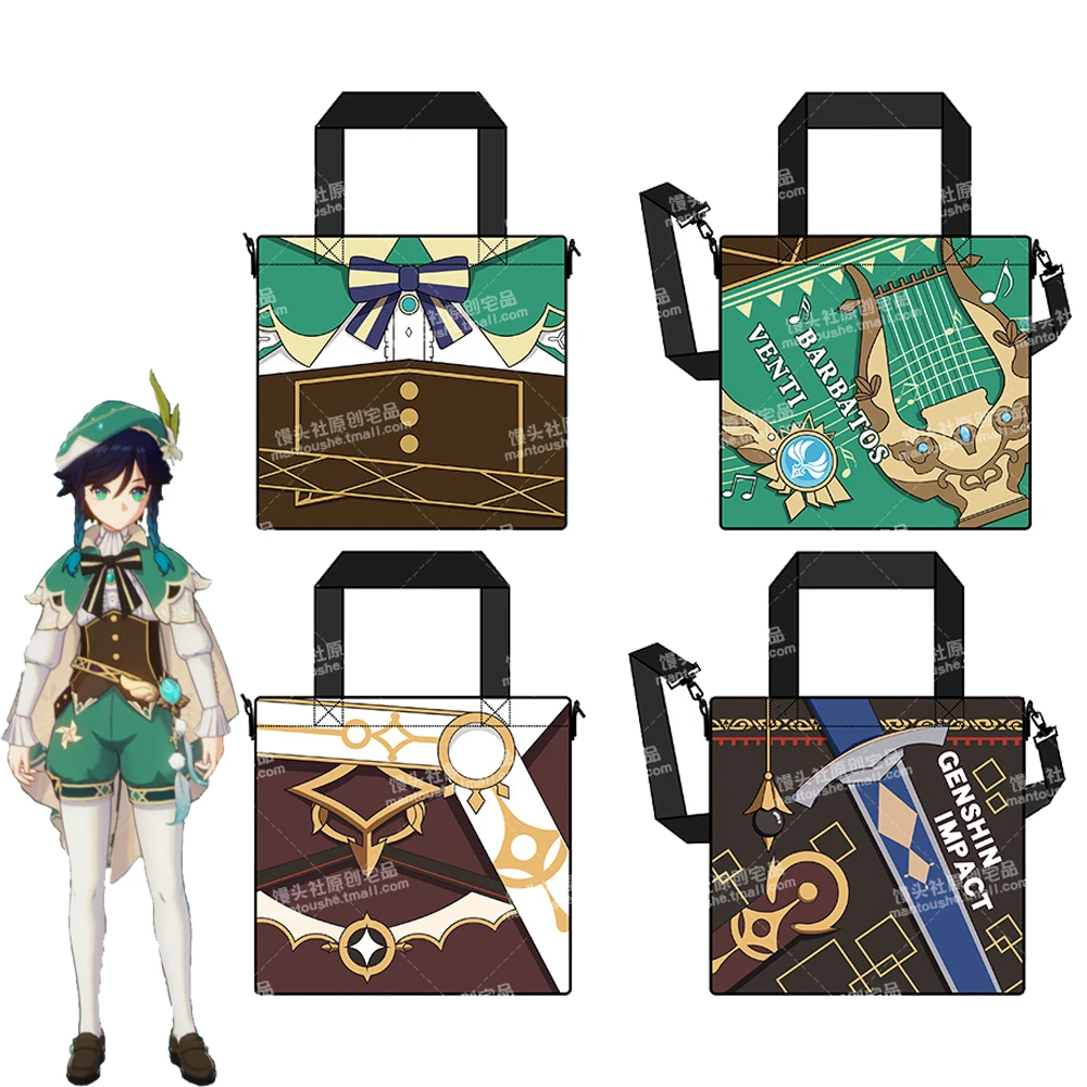 

Game Genshin Impact Cosplay Handbag Shoulder Bag Traveler Venti Canvas Portable Fashion School Student Bags
