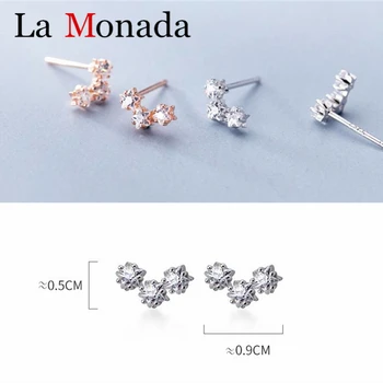 

100% 925 Sterling Silver Fashion Three Stars CZ Zircon Stud Earrings Women Jewelry Birthday Gift