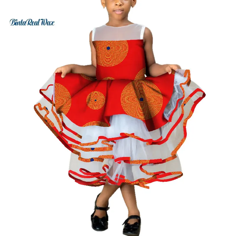 Детское платье принцессы; кружевное платье с принтом в африканском стиле для маленьких девочек; детское платье-пачка; одежда в африканском стиле; WYT381