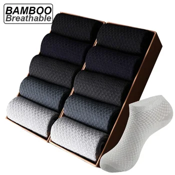

10Pairs/lot Bamboo Fiber Men Socks Large Size Short Ankle Business Black Male Meias Socks Breathable Men Plue Size EU38-48