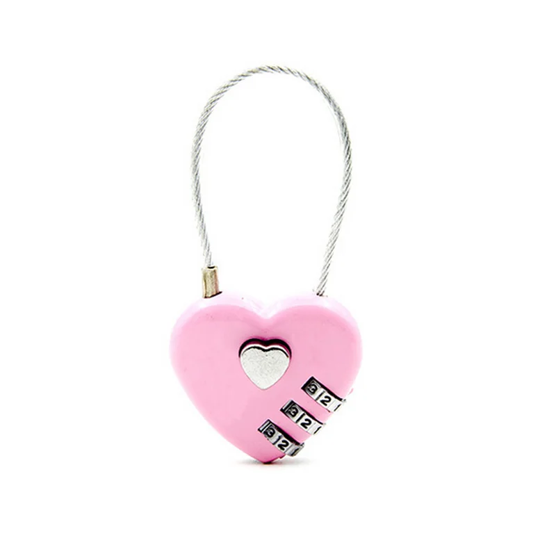 pink Urijk, 1 шт. замок в форме сердца, 3 цифры, пароль, замок для багажа, пароль, замок, двойное настроение, любовь, замок, подарок для путешествий, 4 цвета - Цвет: pink