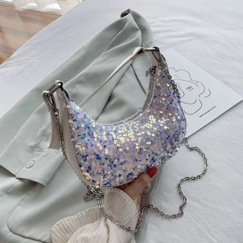 

Fashion Sequins bags small PU Leather Shoulder Bags For Women 2020 Chain Design Luxury Hand Bag Female Travel sac