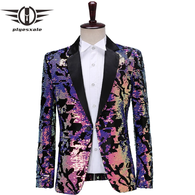 

2021 Luxury Brand Mens Sequin Blazer Fashion Designer DJ Host Prom Nightclub Bar Male Blazer Jacket Wedding Colorful Fancy Q106