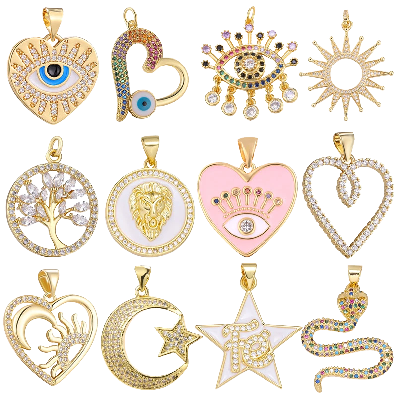 Juya DIY 18K Gold Plated Enamel Greek Evil Eye Love Heart Crescent Star