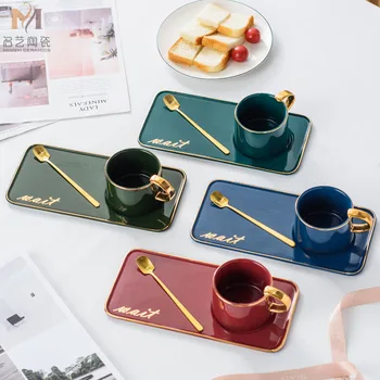 

Creative Coffee Cup and Saucer Set Ceramic Breakfast Milk Cup Afternoon Tea Cup European Simple Style Water Cafe Cup with Handle