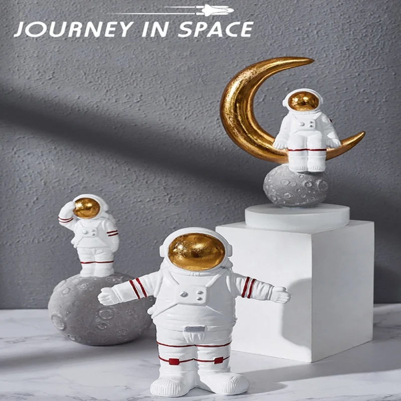 

Space Man Astronaut Sculpture Figures Rocket Plane Cosmonaut Figure Model Ceramic Material Statue Home Decorations Figurines *