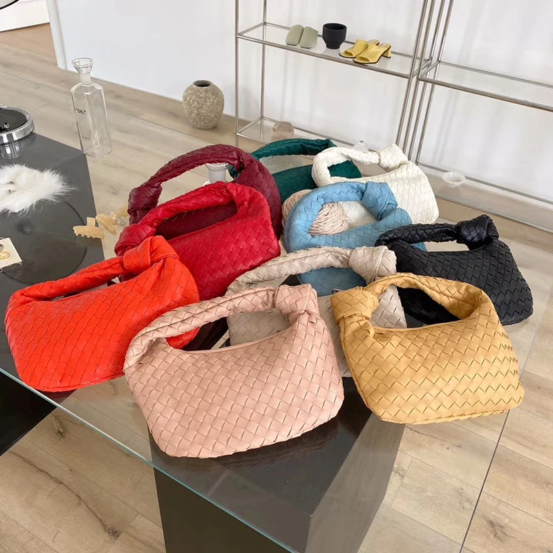 2022 Fashion Handmade Woven Bag Luxury Woven Leather Printed Shoulder Bag Lady Crossbody Hobo PU Knotted Handle Casual Handbag
