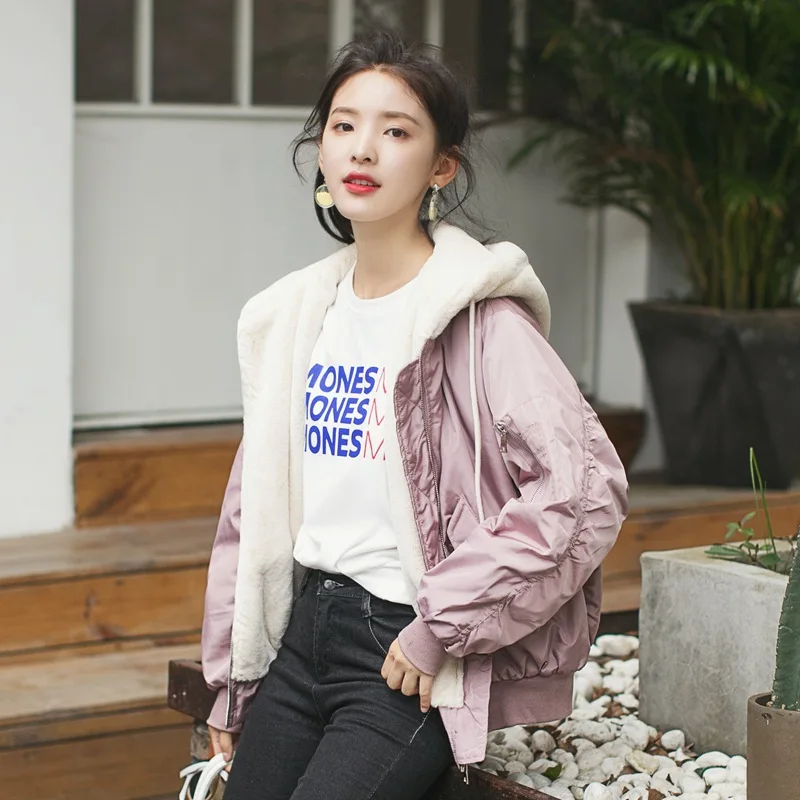 

Photo Shoot Hooded Cotton-padded Clothes Women's 2019 Winter New Style Brushed And Thick Warm with Rabbit Fur Hat Cotton Coat