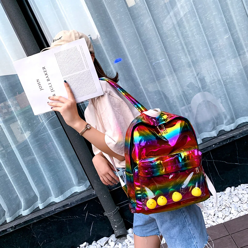 Женская школьная блестящая Лазерная Мини Путешествия студенческие милые женские кожаные рюкзаки с голограммами серебряный маленький голографический рюкзак