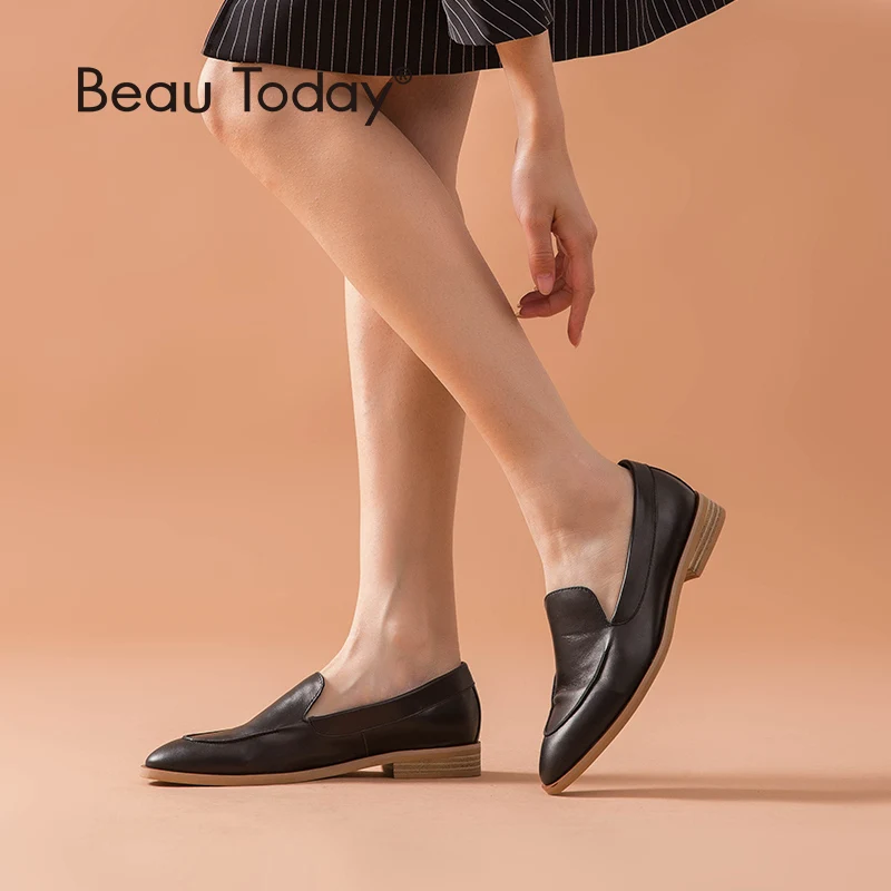 Мокасины BeauToday женские из натуральной кожи с острым носком без застежек весна