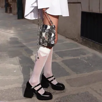 

2020 Runway White Chunky High Heels Pumps Mary Janes Platform Elegant Office Ladies Dress Pumps Shoes Woman zapatillas de mujer