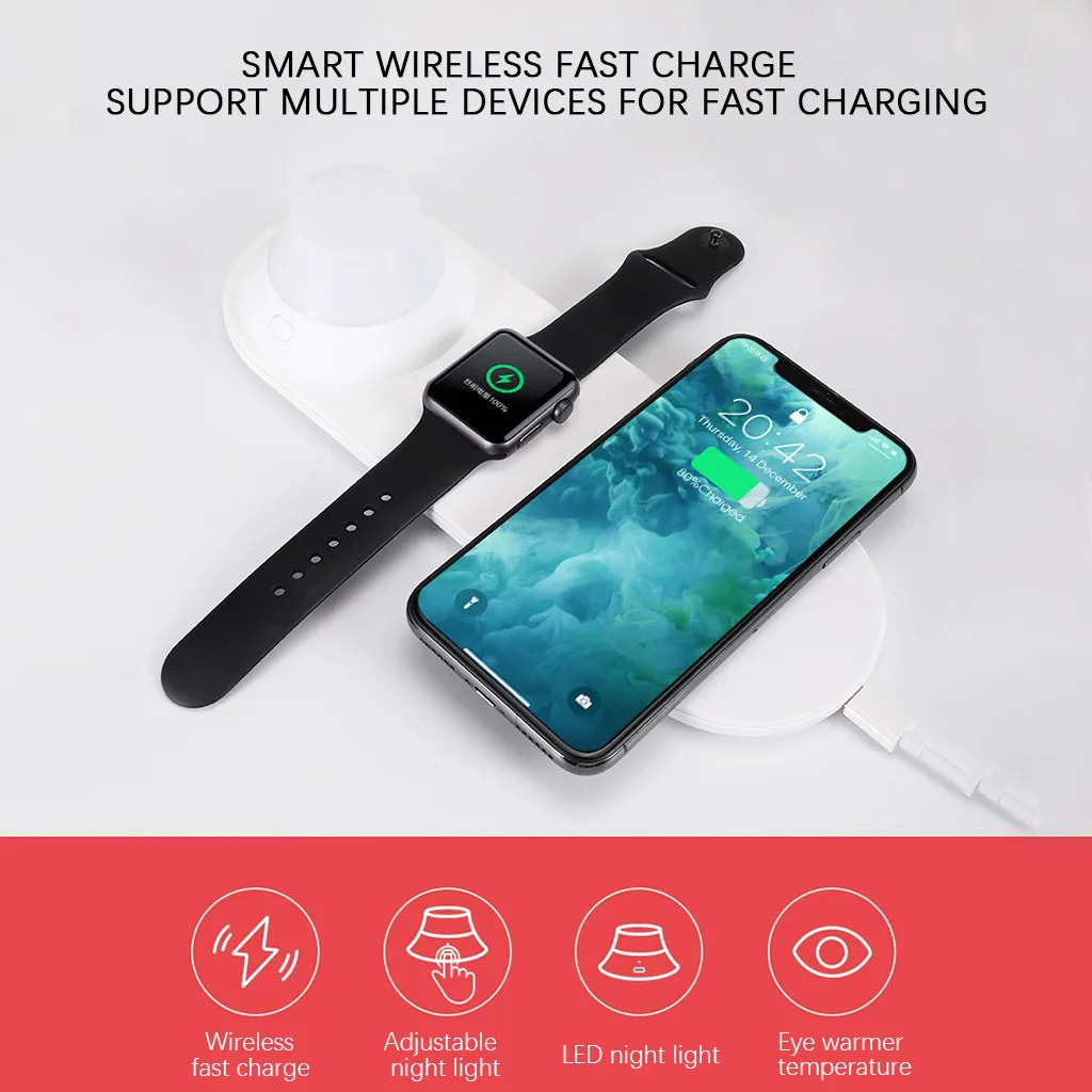 3 в 1 Беспроводное зарядное устройство Быстрая зарядка для Iphone 11 для IWatch 5 светодиодный ночник аксессуары 3в1 зарядное устройство держатель 19Sep