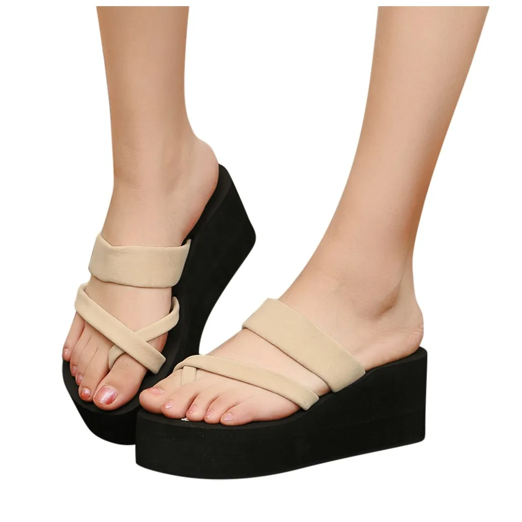 

SAGACE Beach Slipper Women Wedges Sandals Non-Slip Flip Flops Sandals Flat Beach Slippers 2020 High Heel Platform Beach Shoes