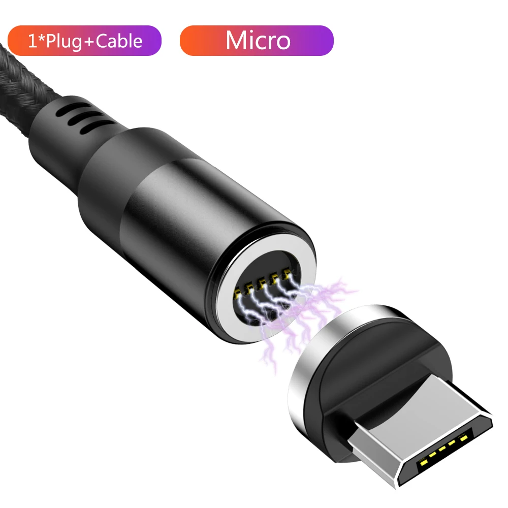 Магнитный кабель Micro usb type C для iPhone 6 7 8X11 Xiaomi 3A Quick Charge 3,0 Шнур для передачи данных 1 м 2 м USBC type C зарядное устройство для мобильного телефона - Цвет: Black For Micro