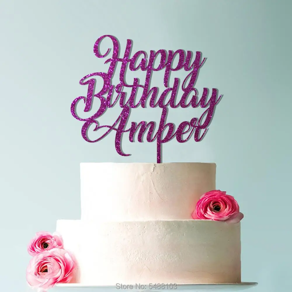 Блестящая бумага Топпер для торта «С Днем Рождения» на заказ любое имя День Рождения Декор торт День Рождения Торт Топпер