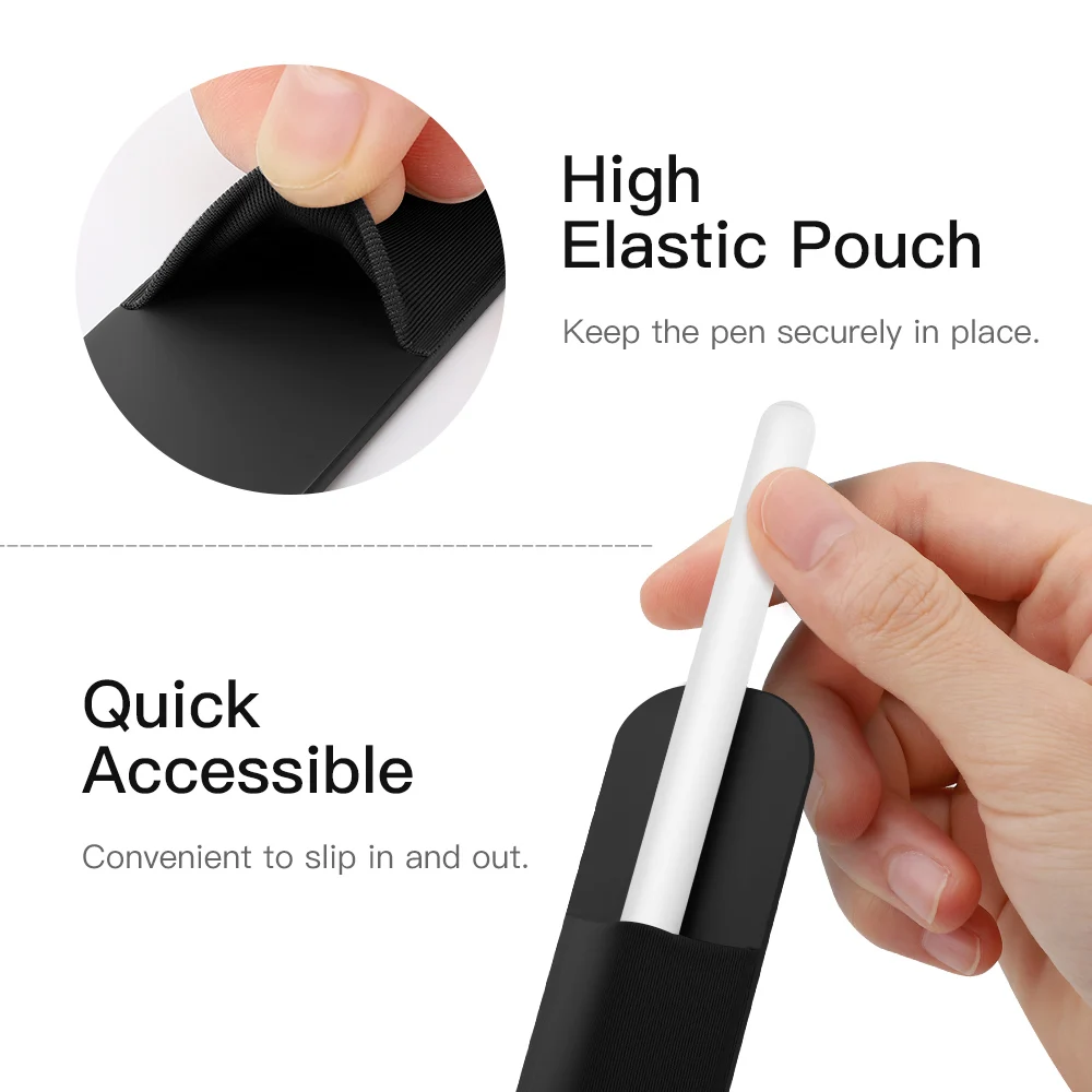 Pencil Case Holder Sticker for Apple Pencil (1st and 2nd Gen),Elastic Pocket Pouch PU Leather Adhesive Sleeve for Air 3