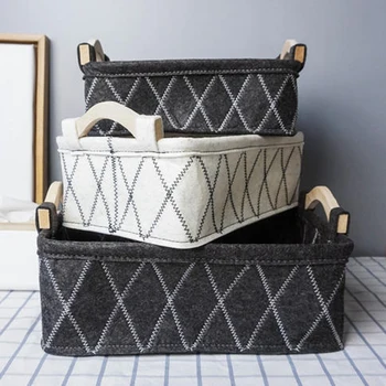 

Felt Storage Bins Baskets Sundries Basket Clothes Organizer with Wooden Handle for Home Office Dorm