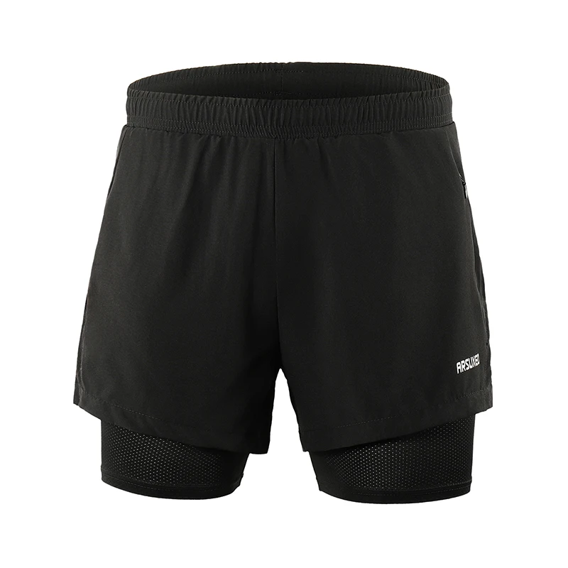ARSUXEO для бега спортивные мужские шорты для тренировок бега Спортивные шорты 2 в 1 шорты для женщин с более лайнер быстросохнущая B202 - Цвет: black