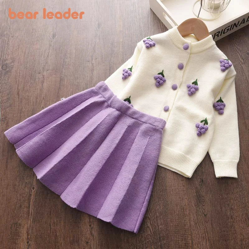 Bear Leader Kids Clothes Girls Sweater Sets Christmas Costumes for Children 2-6 Years Cute Cartoon Top with Pleated Skirts 2PCS | Детская