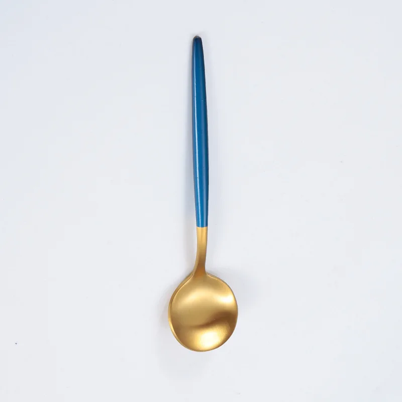 Горячее розовое золото столовая посуда 304 прибор из нержавеющей стали западные столовые приборы кухонная посуда вилка нож Совок столовые приборы - Цвет: BlueGold small spoon