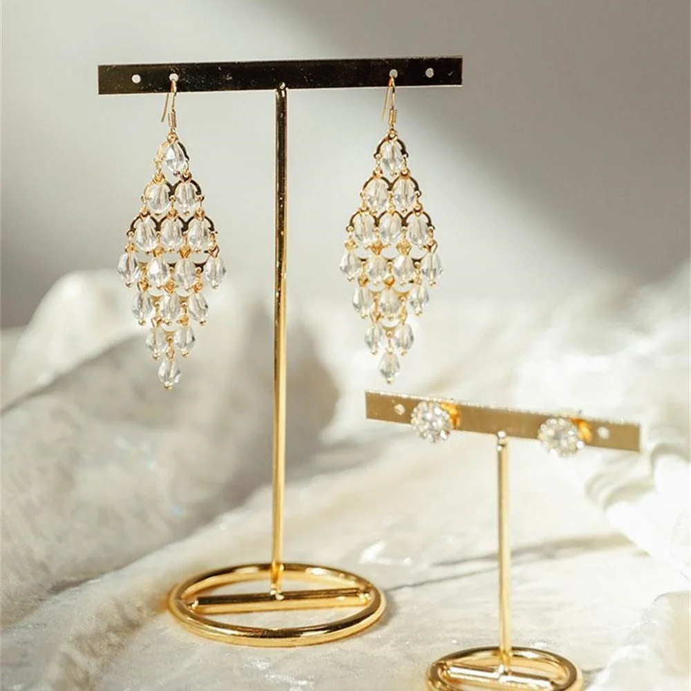 Simple Exquisite Gold Jewelry Storage Organizer Earrings Rack Finger Ring Bracelet Display Set Metal Earring Hanging Stand Wood | Дом и сад