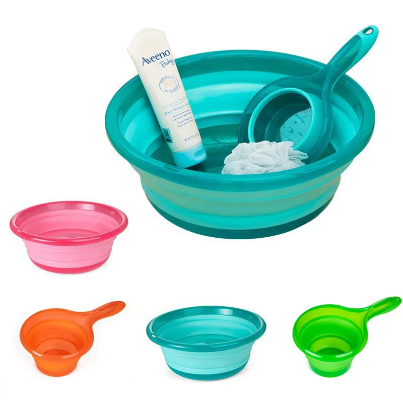 

Folding Wash Basin Telescopic Water Spoon Kitchen Hanging Collapsible Water Scoop With Handle Outdoor Travel Portable Baby Basin