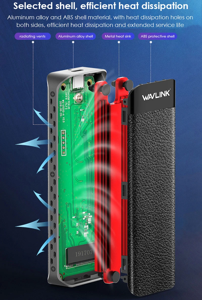 Boîtier SSD Thunderbolt 3 à M.2 PCIe NVMe, Disque Dur WAVLINK Thunderbolt 3  à NGFF NVMe PCI-E M-Key pour M.2 NVMe SSD 2260/2280, Prise en Charge