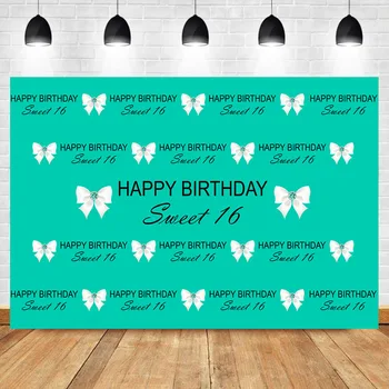 

NeoBack Sweet 16 Happy Birthday Backdrop White Bow Repeat Steps Photography Background Dessert Table Photographic Props Backdrop