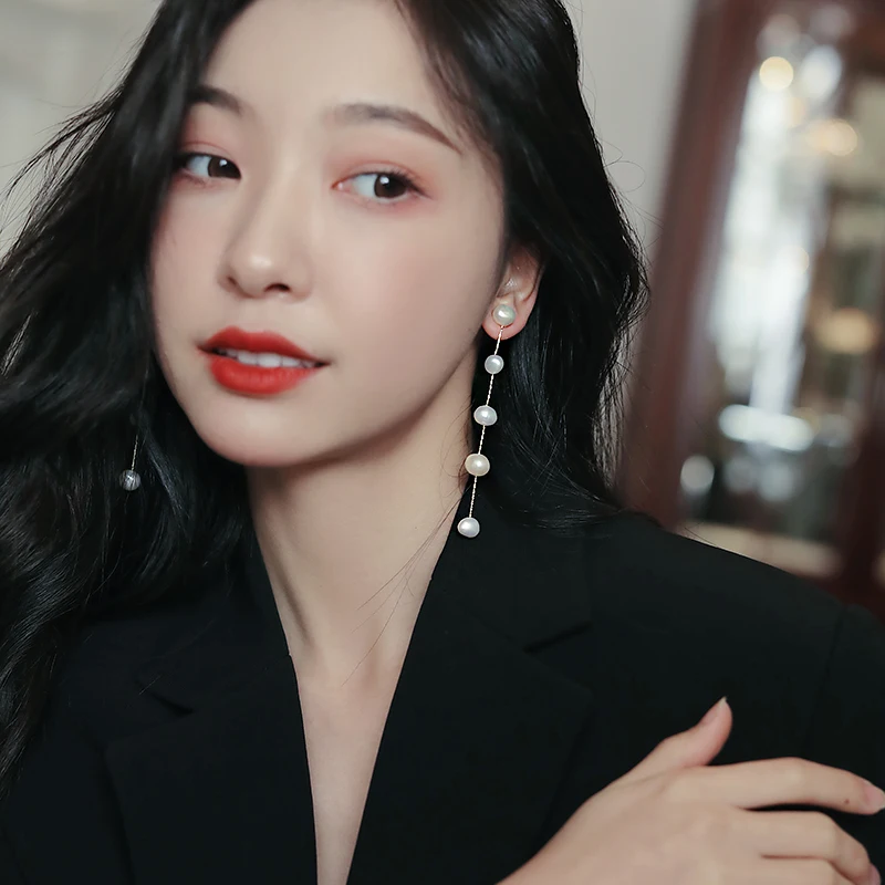 Korean Fashion Simple Baroque Pearl Tassel Long Earrings For Woman Gothic Girl's Elegant Jewelry Wedding Party Set Accessories - Image 4