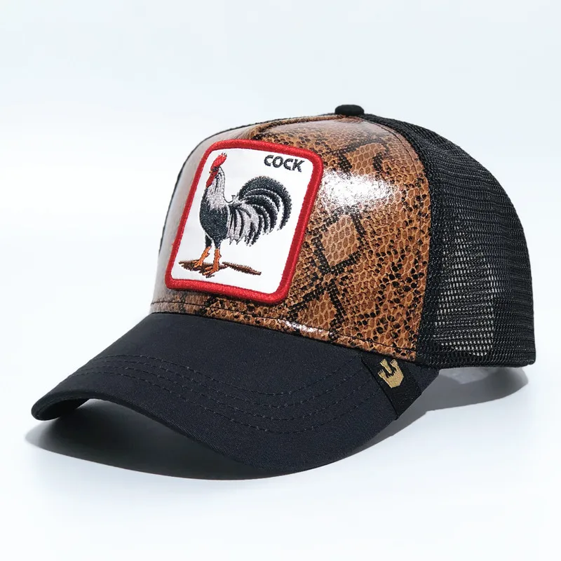 Python Leather Cock Baseball Cap Animal Cock Pattern Cap Mesh Cap