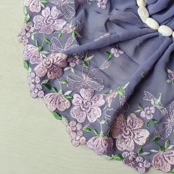 

10cm 3.94" wide (5yards/lot) Craft Accessories Embroidered Grey Chiffon Lace Trim，Purple Embroidery Chiffon Lace Trim