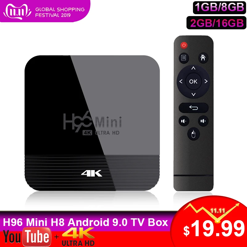 

New H96 mini H8 tv box android 9.0 smart tv box 2GB 16GB BT4.0 2.4G/5G WiFi Netflix youtube 4K 1080P HD PK H96 Max A95XF3