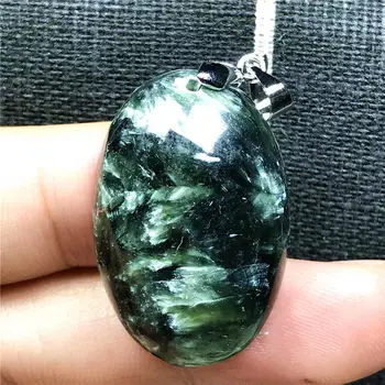 

Top Natural Green Seraphinite Pendant For Woman Lady Man Crystal 30x19x9mm Egg Shape Beads Silver Stone Fashion Jewelry AAAAA