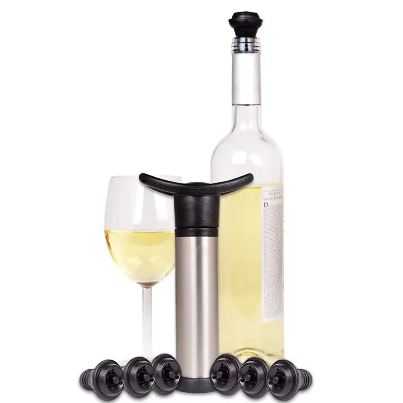 Wine Preserver Vacuum Air Pump With 6 Wine Bottle Stoppers Durable Stainless Steel Construction Airtight, Leak-Proof Seal Easy