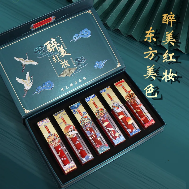 6pcs Chinese style lip gloss set glitter tubes with wand lipgloss base