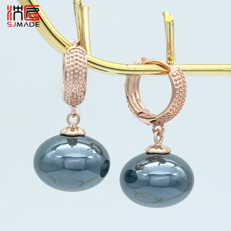 SJMADE Europe America Fashion Imitation Big Bread Pearl Dangle Earrings For Women Wedding Jewelry Vintage 585 Rose Gold Eardrop