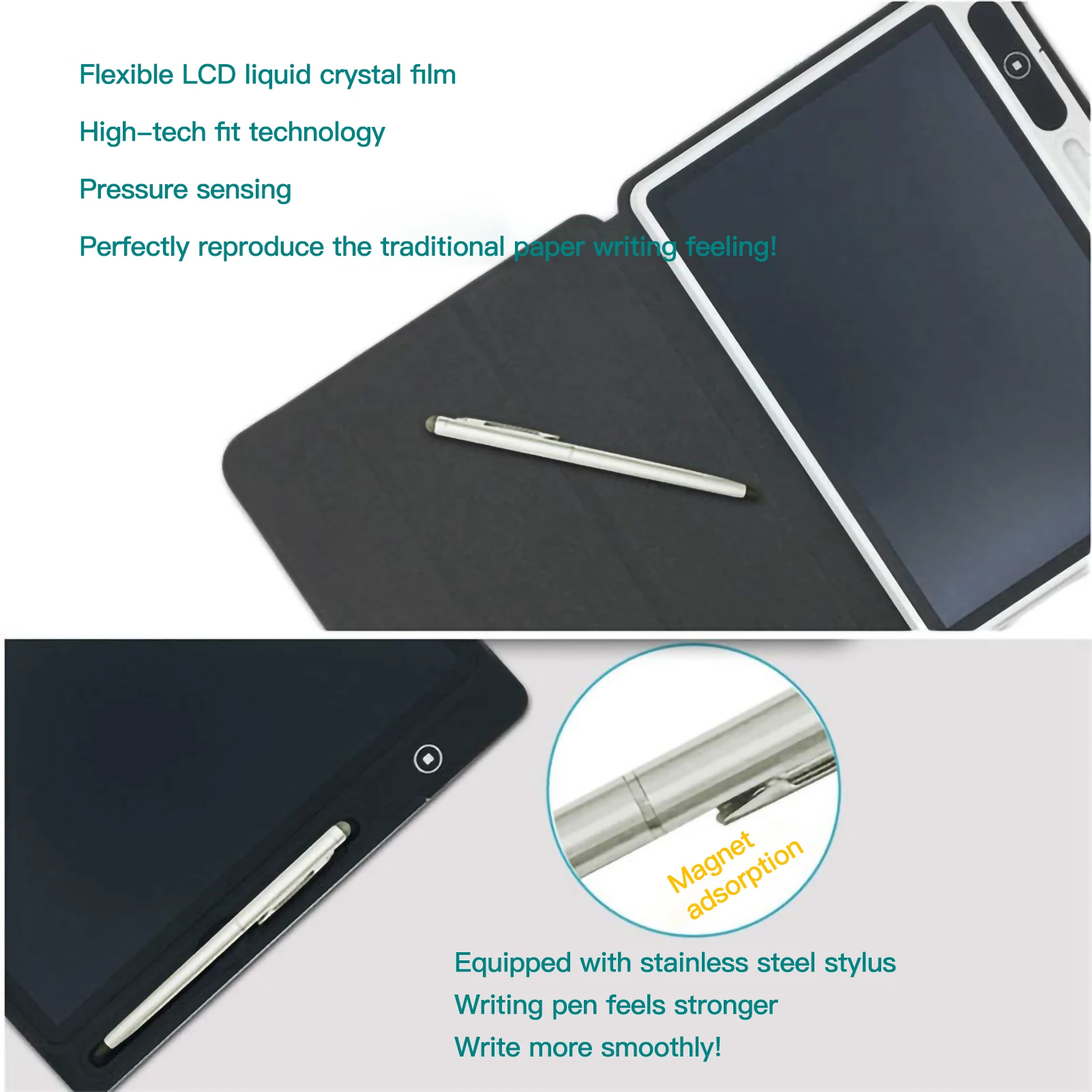 LCD 태블릿 10.1 인치 드로잉 패드 비즈니스 필기 보드 PU 커버 마그네틱 스타일러스 사무실 사업가