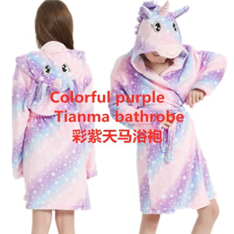 Winter Autumn Children's Flannel Baby Bathrobe Long Sleeve Hooded Kids Sleepwear Boys Girls Nightgowns Unicorn Sleep Robe 3-11Y