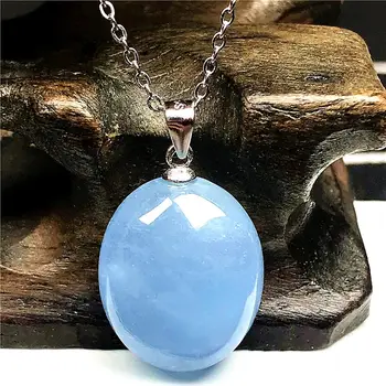 

Real Natural Ocean Blue Aquamarine Pendant Necklace Jewelry For Woman Man Crystal 17x13x7mm Beads Stone 925 Silver Chain AAAAA