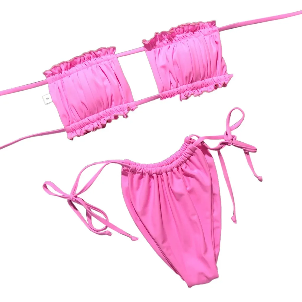 Pink Купальник, сексуальное бикини-танга, стринги, бандаж, танкини, пуш-ап, женское бикини, Женский бразильский купальник, купальник, пляжная одежда, 19dec - Цвет: Pink