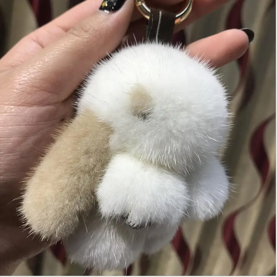 8cm Real Mink Fur Rabbit Bunny Doll Toy Kid Gift Keyring Bag Car Phone Pendant 