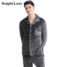 Для мужчин пижамный комплект Роскошные зимние утолщенные фланелевые мягкие тапочки, в комплекте 2 вещи-шт./компл. Топы+ теплые штаны, пижамный комплект с принтом человека-размера плюс Термальность домашняя одежда