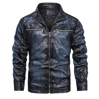 

Plus Size Autumn Winter Men's leather jacket куртка мужская кожаная jaqueta de couro Long Sleeve Zipper Leather Jacket Coat #3