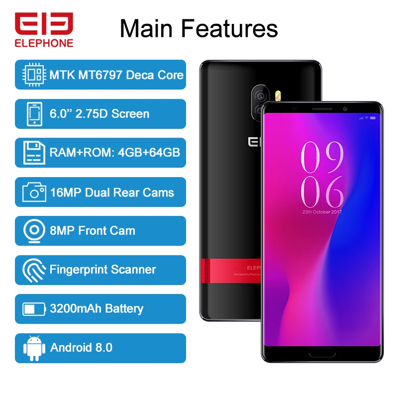ELEPHONE P11 3D MTK6797T Deca Core смартфон 4 Гб 64 6 0 дюйма 18:9 экран 16 Мп задняя камера 3200 мАч 4G Android