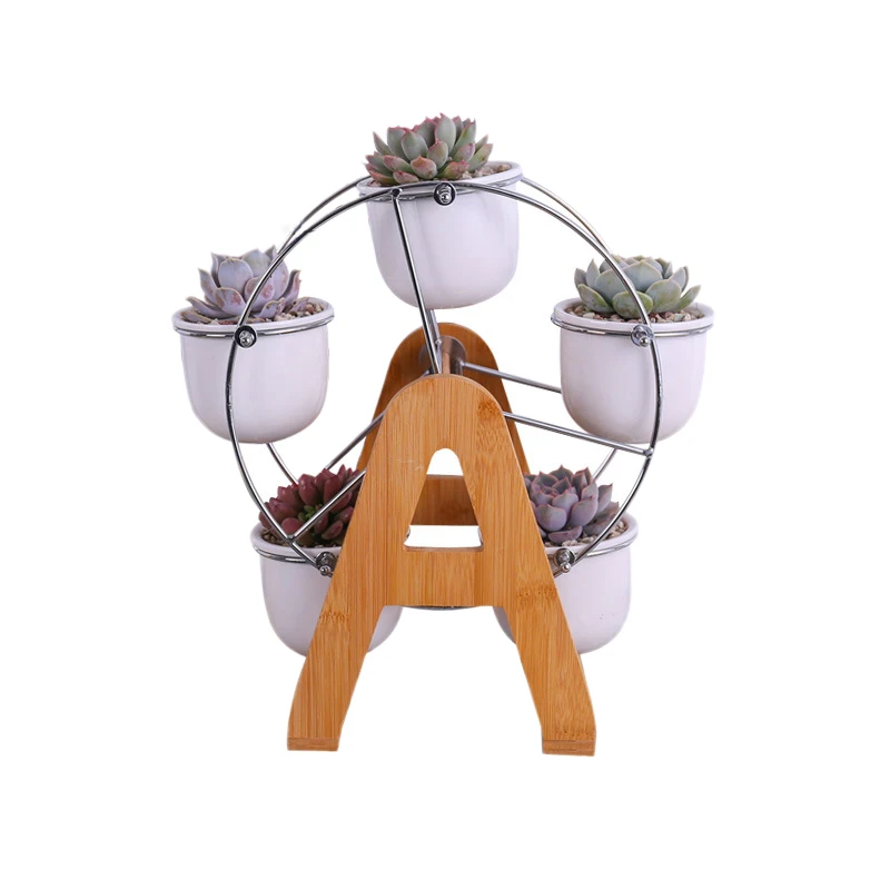 

New-Set of Ferris Wheel Flowerpots White Ceramic Garden Decor Planters Succulent Planter Pots 5 Mini Bonsai Ceramic Succulent Pl