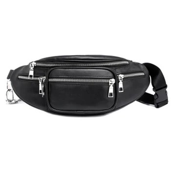 

Fashion Korean Women Waist Bag Casual PU Leather Chain Shoulder Bags Zipper Chest Waist Bags Travel Chest Bag Chain Waist Pack