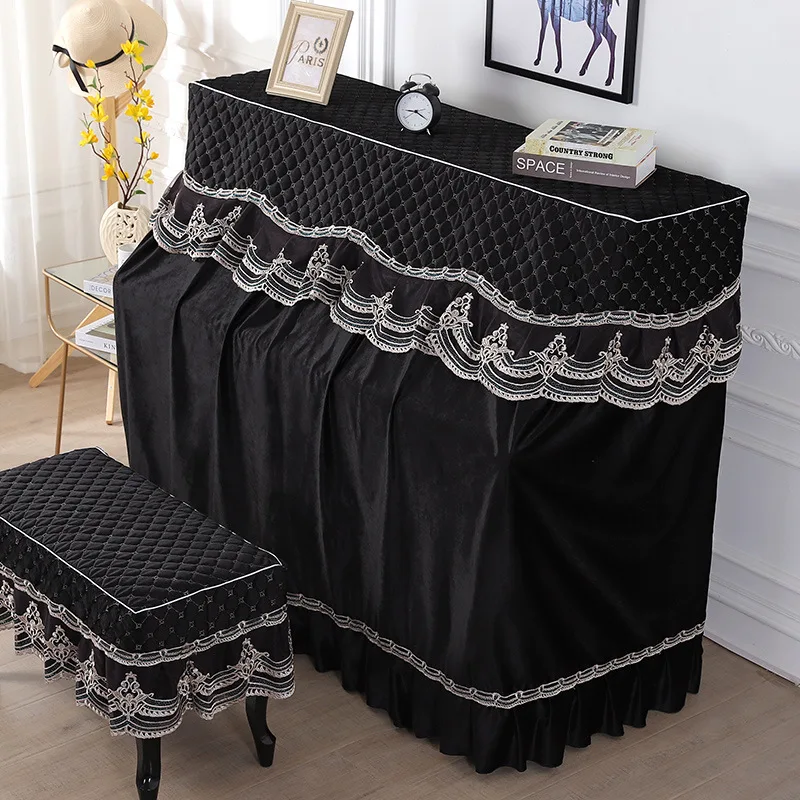 black Роскошный бархатный чехол для фортепиано с крышкой для скамейки, полное покрытие, пылезащитное украшение для дома - Цвет: black