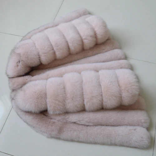 beige pink Высококачественная женская шуба из натурального Лисьего меха с длинными рукавами, зимняя куртка из натурального Лисьего меха, Роскошная Шуба из натурального Лисьего меха для девочек - Цвет: beige pink
