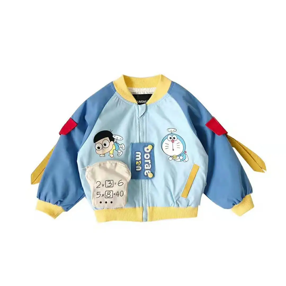 Doraemon/контрастная бейсбольная куртка для мальчиков и девочек; Осенняя детская одежда; ветровка; одежда для маленьких девочек; школьный костюм с героями мультфильмов